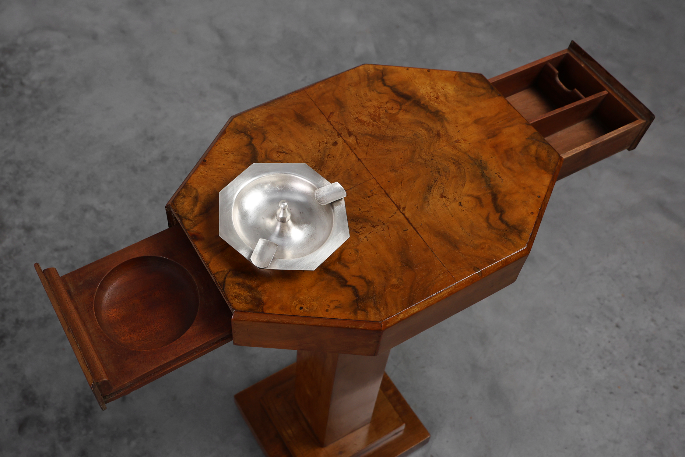 Art Deco Side Table with Drawers & Integrated Ashtray, France 1925thumbnail